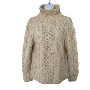 VTG Bloomingdale's Women Hand Knit Wool Aran Fisherman Sweater Sz M Cream